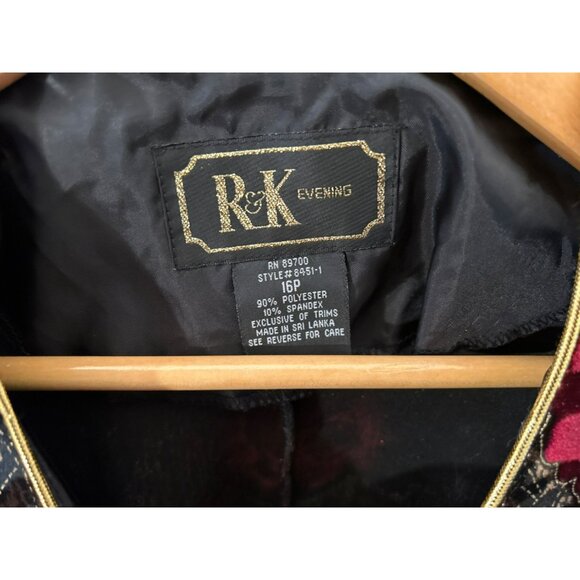 Vintage R&K Evening Women's Red Brown Burnout Velvet Cardigan Gold Trim Size 16P - Picture 3 of 6